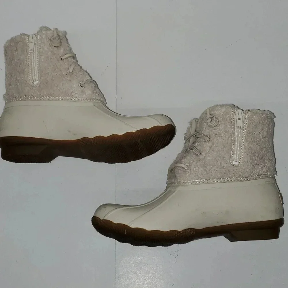 Sperry Cream Saltwater Sherpa Side Zip Women's Size 7